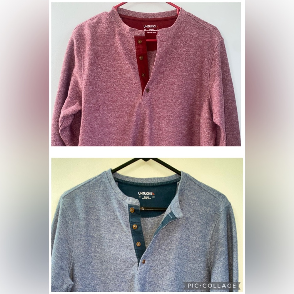 Lot Of 2 Untuckit Henley Mens Red And Blue Small Long Sleeve Base Layer